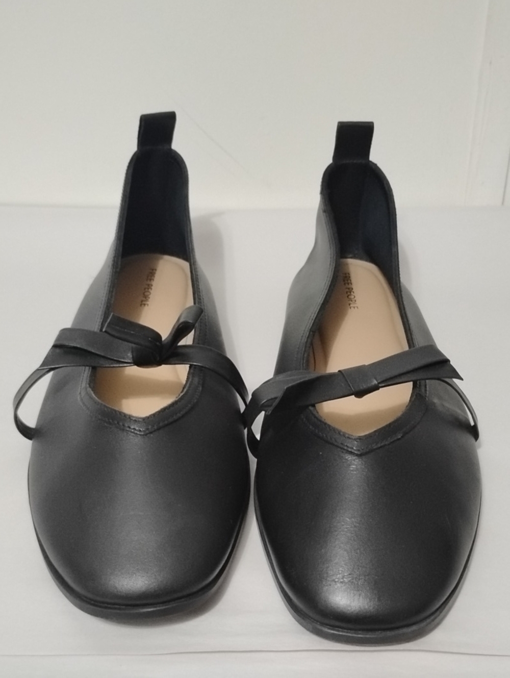 Free People Mania Black Slip-On Ballet Flats with Bow Detail